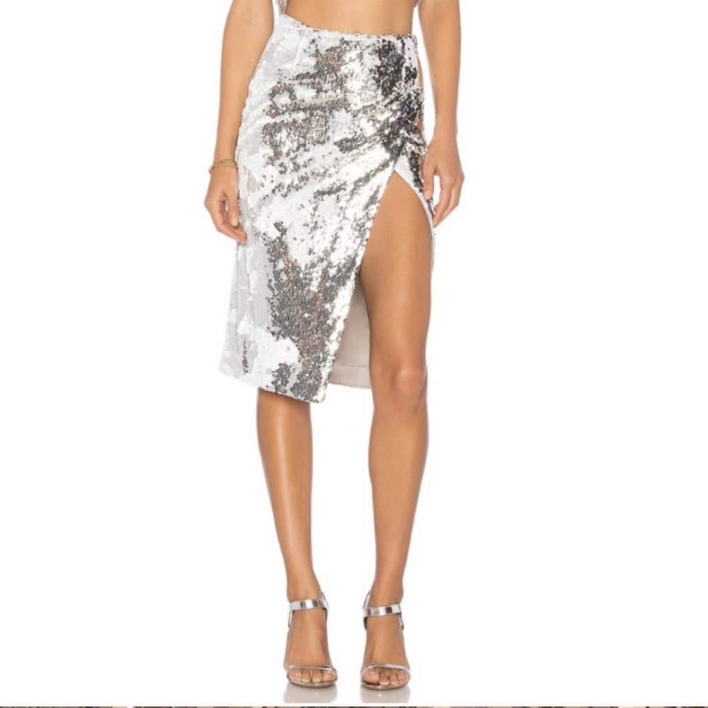 Lovers and friends Silver Sequins Midi Skirt